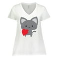 thumbnail image 1 of Inktastic Heart Cat Women's Plus Size V-Neck T-Shirt, 1 of 5