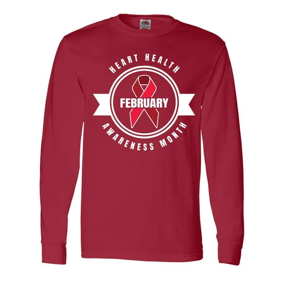 Inktastic Heart Health Awareness Month February with Red Ribbon Badge Long Sleeve T-Shirt