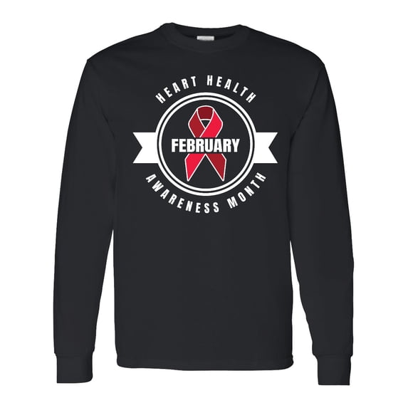 Inktastic Heart Health Awareness Month February with Red Ribbon Badge Long Sleeve T-Shirt