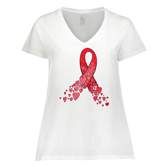 Inktastic Heart Health Awareness Red Ribbon Made of Hearts Women's Plus Size V-Neck T-Shirt