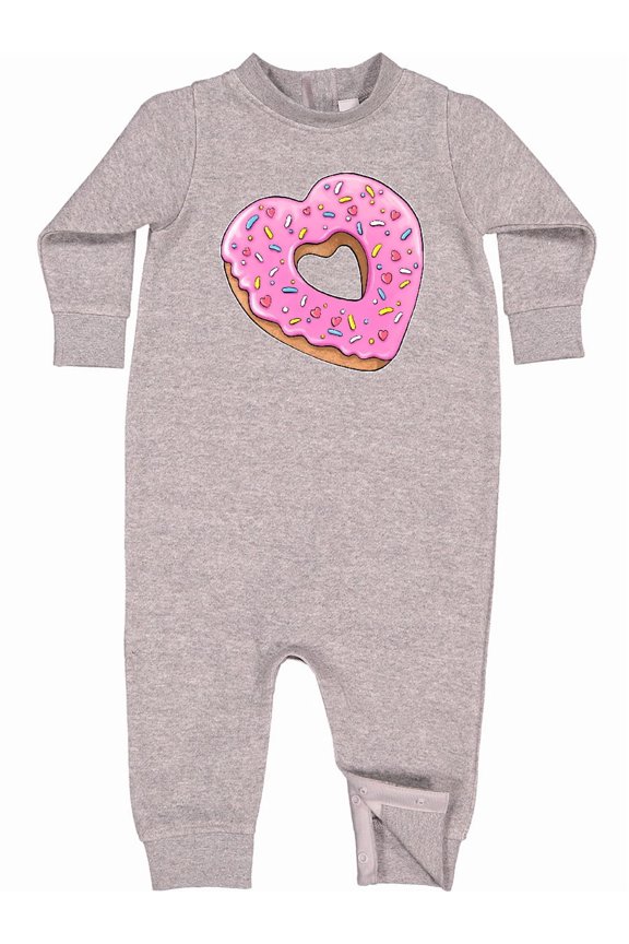 Heart Shaped Donut with Pink Icing and Sprinkles Baby Fleece Romper