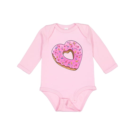 Inktastic Heart Shaped Donut with Pink Icing and Sprinkles Boys or Girls Long Sleeve Baby Bodysuit