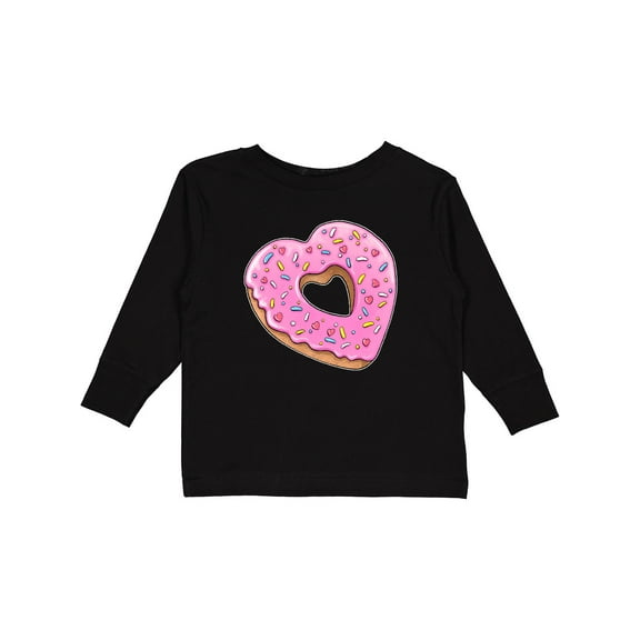 Inktastic Heart Shaped Donut with Pink Icing and Sprinkles Boys or Girls Long Sleeve Toddler T-Shirt
