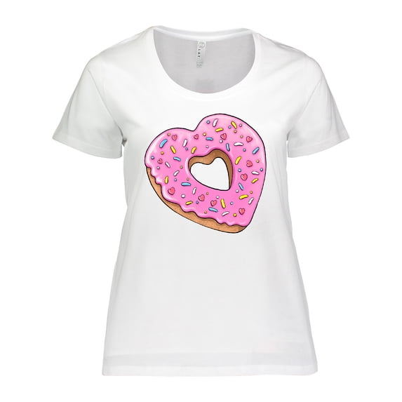 Inktastic Heart Shaped Donut with Pink Icing and Sprinkles Women's Plus Size T-Shirt
