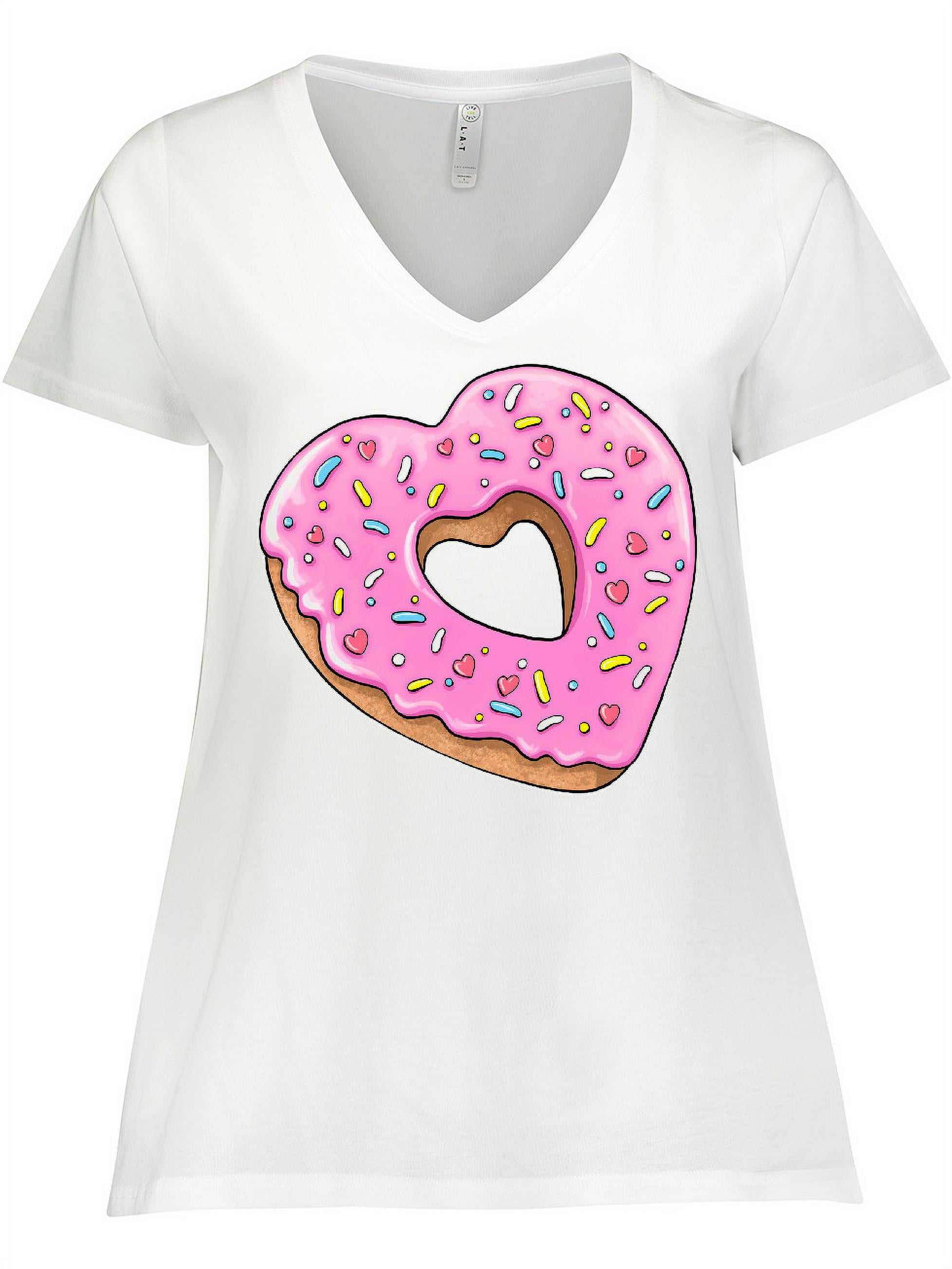Inktastic Heart Shaped Donut with Pink Icing and Sprinkles Women's Plus  Size V-Neck T-Shirt 