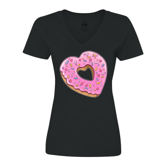 Inktastic Heart Shaped Donut with Pink Icing and Sprinkles Women's V-Neck T-Shirt