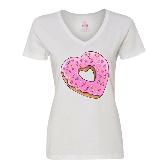 Inktastic Heart Shaped Donut with Pink Icing and Sprinkles Women's V-Neck T-Shirt