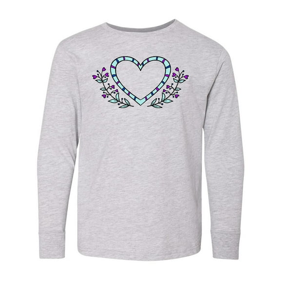 Inktastic Heart and Flowers Blue and Purple Long Sleeve Youth T-Shirt