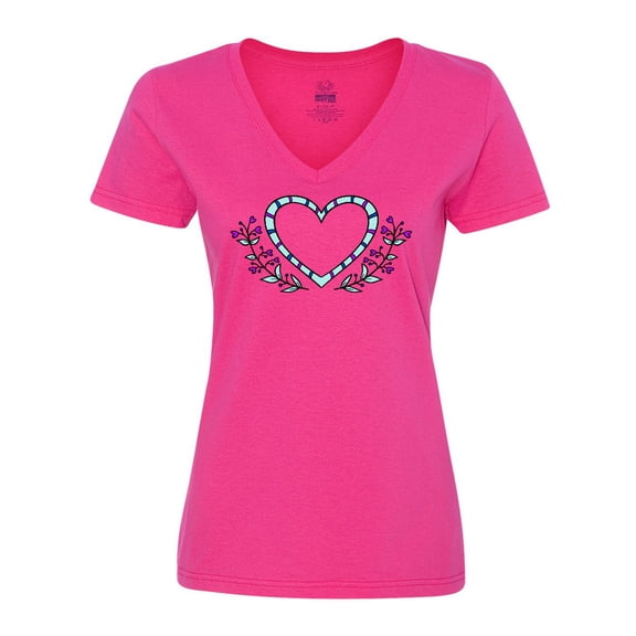 Inktastic Heart and Flowers Blue and Purple Women's V-Neck T-Shirt