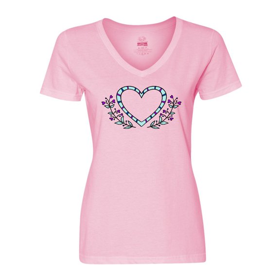 Inktastic Heart and Flowers Blue and Purple Women's V-Neck T-Shirt