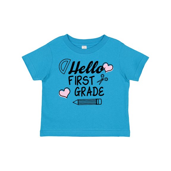 Inktastic Hello 1st Grade with Hearts and School Supplies Boys or Girls Toddler T-Shirt