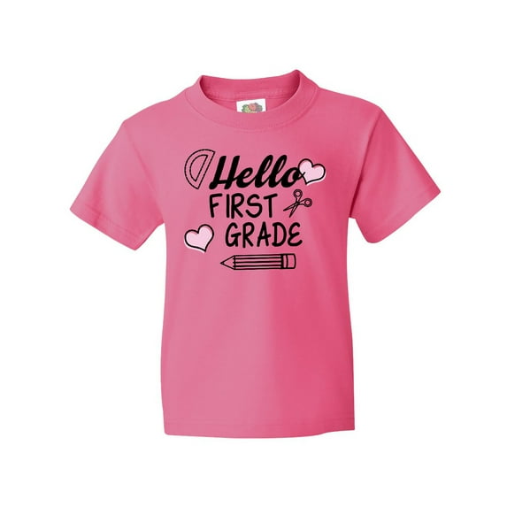 Inktastic Hello 1st Grade with Hearts and School Supplies Youth T-Shirt