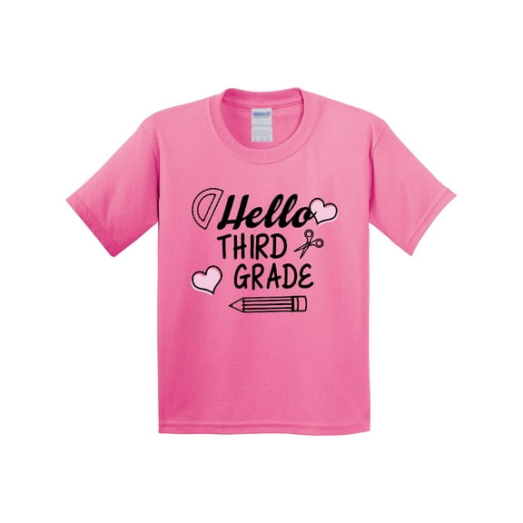 Inktastic Hello 3rd Grade with Hearts and School Supplies Youth T-Shirt