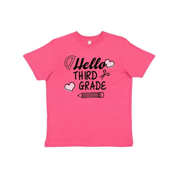 Inktastic Hello 3rd Grade with Hearts and School Supplies Youth T-Shirt