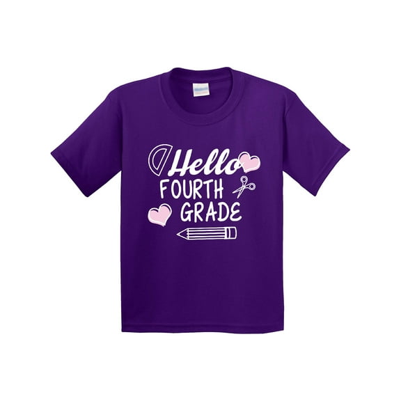 Inktastic Hello 4th Grade with Hearts and School Supplies Youth T-Shirt