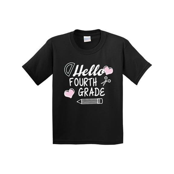 Inktastic Hello 4th Grade with Hearts and School Supplies Youth T-Shirt