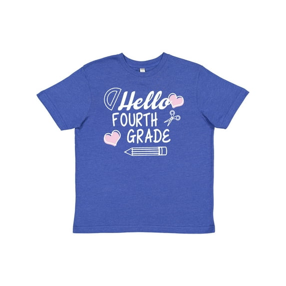 Inktastic Hello 4th Grade with Hearts and School Supplies Youth T-Shirt