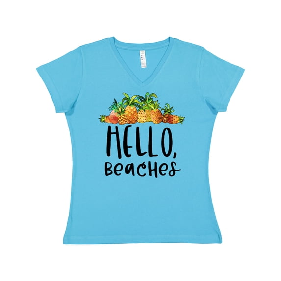 Inktastic Hello, Beaches Group of Pineapples Women's V-Neck T-Shirt
