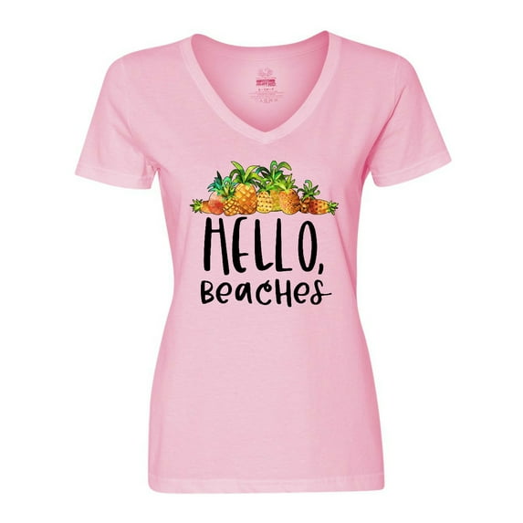 Inktastic Hello, Beaches Group of Pineapples Women's V-Neck T-Shirt