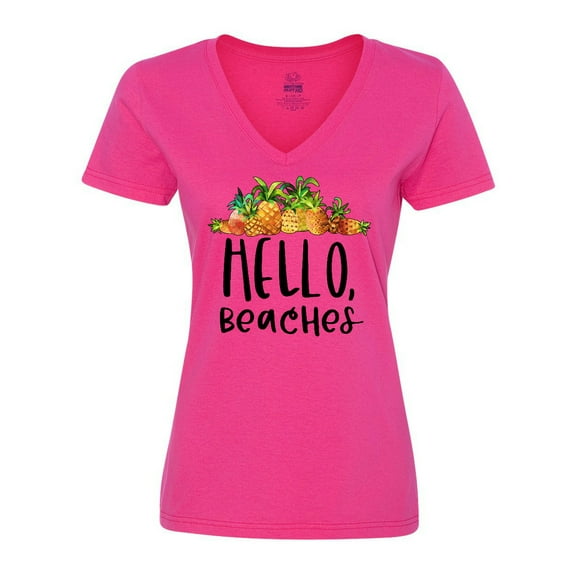 Inktastic Hello, Beaches Group of Pineapples Women's V-Neck T-Shirt