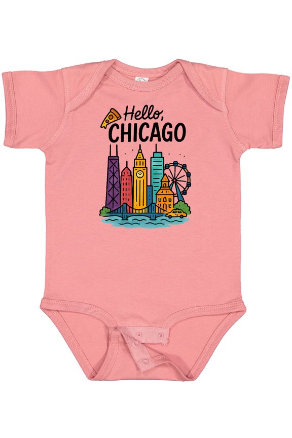 Hello Chicago Skyline Pizza Boys or Girls Baby Bodysuit