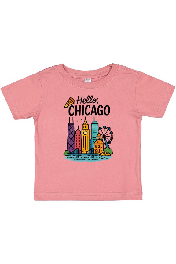 Hello Chicago Skyline Pizza Boys or Girls Baby T-Shirt