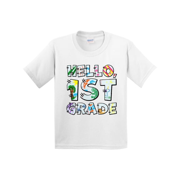 Inktastic Hello, First Grade Kid's Drawings Youth T-Shirt