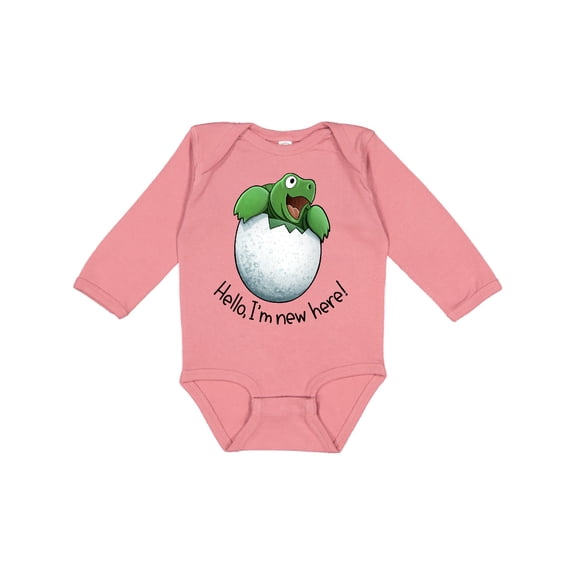 Inktastic Hello, I'm New Here Cute Baby Turtle Boys or Girls Long Sleeve Baby Bodysuit