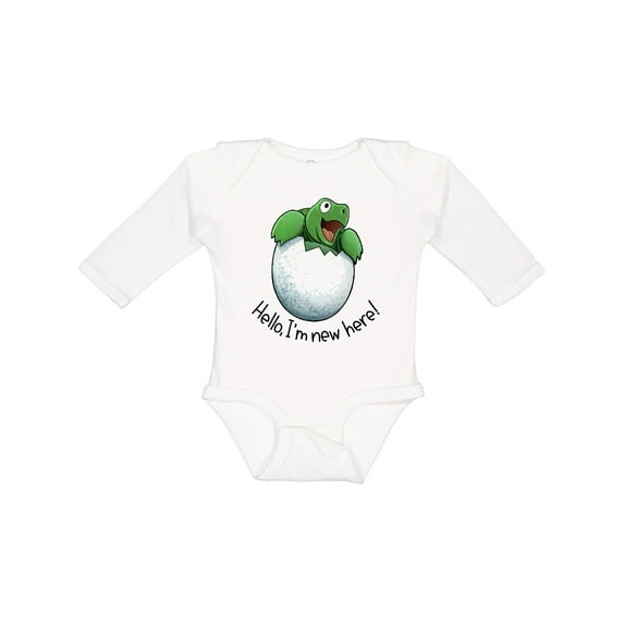 Inktastic Hello, I'm New Here Cute Baby Turtle Boys or Girls Long Sleeve Baby Bodysuit