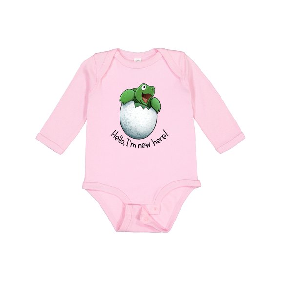 Inktastic Hello, I'm New Here Cute Baby Turtle Boys or Girls Long Sleeve Baby Bodysuit