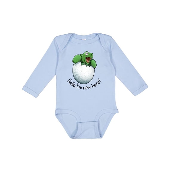 Inktastic Hello, I'm New Here Cute Baby Turtle Boys or Girls Long Sleeve Baby Bodysuit