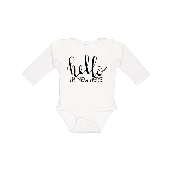 Inktastic Hello, I'm New Here Hand Drawn Type Boys or Girls Long Sleeve Baby Bodysuit