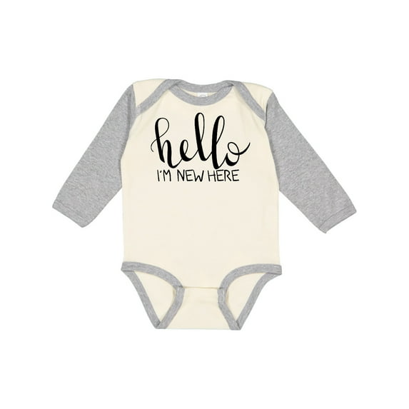 Inktastic Hello, I'm New Here Hand Drawn Type Boys or Girls Long Sleeve Baby Bodysuit