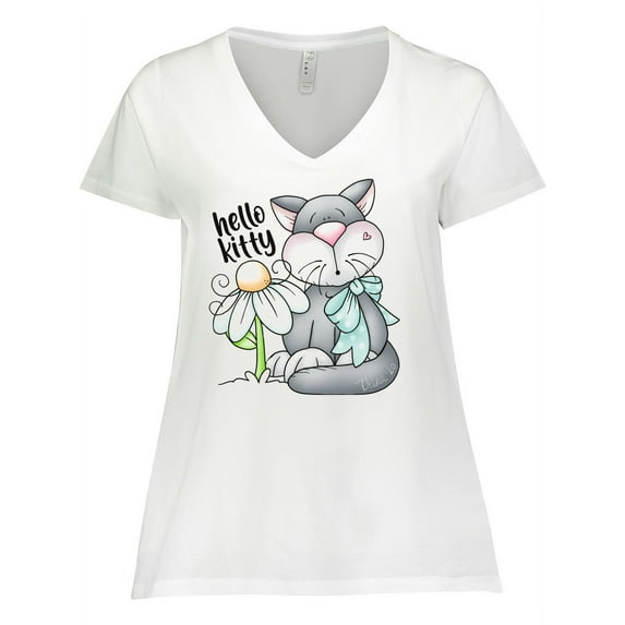 Inktastic Hello Kitty Cat Women's Plus Size V-Neck T-Shirt
