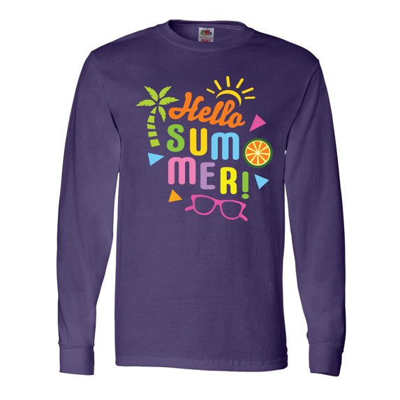 Inktastic Hello Summer with Sunshine and Palm Tree Long Sleeve T-Shirt