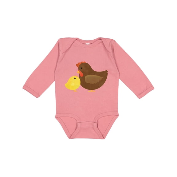 Inktastic Hen and Chick Farm Animals Boys or Girls Long Sleeve Baby Bodysuit
