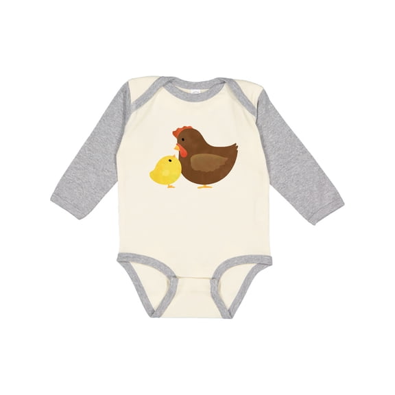 Inktastic Hen and Chick Farm Animals Boys or Girls Long Sleeve Baby Bodysuit