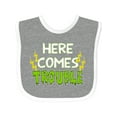 thumbnail image 1 of Inktastic Here Comes Trouble Boys or Girls Baby Bib, 1 of 4