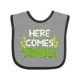 thumbnail image 1 of Inktastic Here Comes Trouble Boys or Girls Baby Bib, 1 of 4