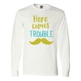 thumbnail image 1 of Inktastic Here Comes Trouble, Mustache - Blue Green Long Sleeve T-Shirt, 1 of 5