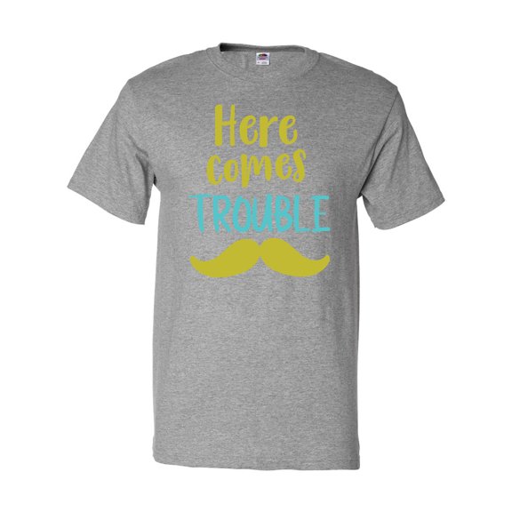 Inktastic Here Comes Trouble, Mustache - Blue Green T-Shirt