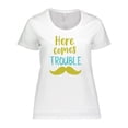 thumbnail image 1 of Inktastic Here Comes Trouble, Mustache - Blue Green Women's Plus Size T-Shirt, 1 of 5