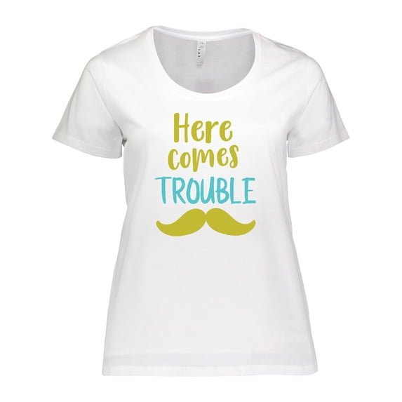 Inktastic Here Comes Trouble, Mustache - Blue Green Women's Plus Size T-Shirt