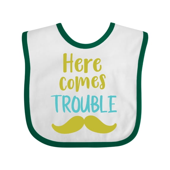 Inktastic Here Comes Trouble, Mustache, Moustache Boys or Girls Baby Bib