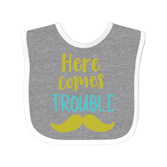 Inktastic Here Comes Trouble, Mustache, Moustache Boys or Girls Baby Bib