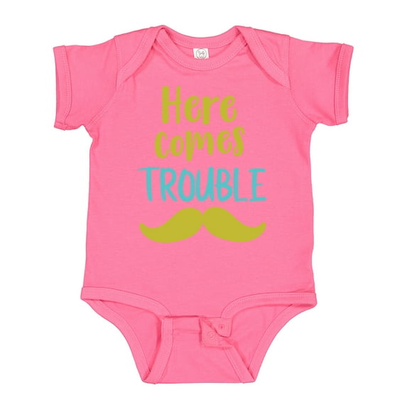 Inktastic Here Comes Trouble, Mustache, Moustache Boys or Girls Baby Bodysuit