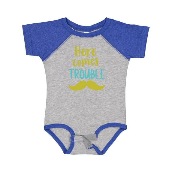 Inktastic Here Comes Trouble, Mustache, Moustache Boys or Girls Baby Bodysuit