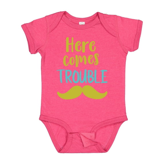 Inktastic Here Comes Trouble, Mustache, Moustache Boys or Girls Baby Bodysuit