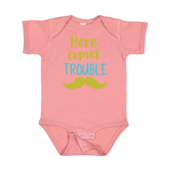 Inktastic Here Comes Trouble, Mustache, Moustache Boys or Girls Baby Bodysuit