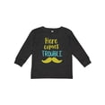 thumbnail image 1 of Inktastic Here Comes Trouble, Mustache, Moustache Boys or Girls Long Sleeve Toddler T-Shirt, 1 of 5